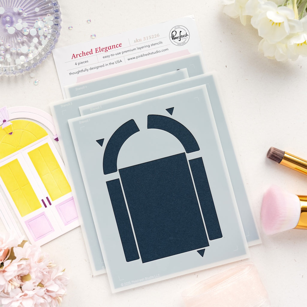Pinkfresh Studio Arched Elegance Die And Stencils Bundle 315226 Stencils in Package