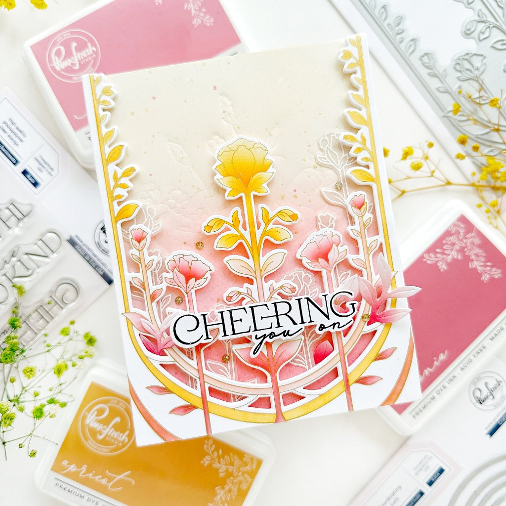 Pinkfresh Studio Art Deco Floral Arch Press Plate 255924 Cheering You On Card