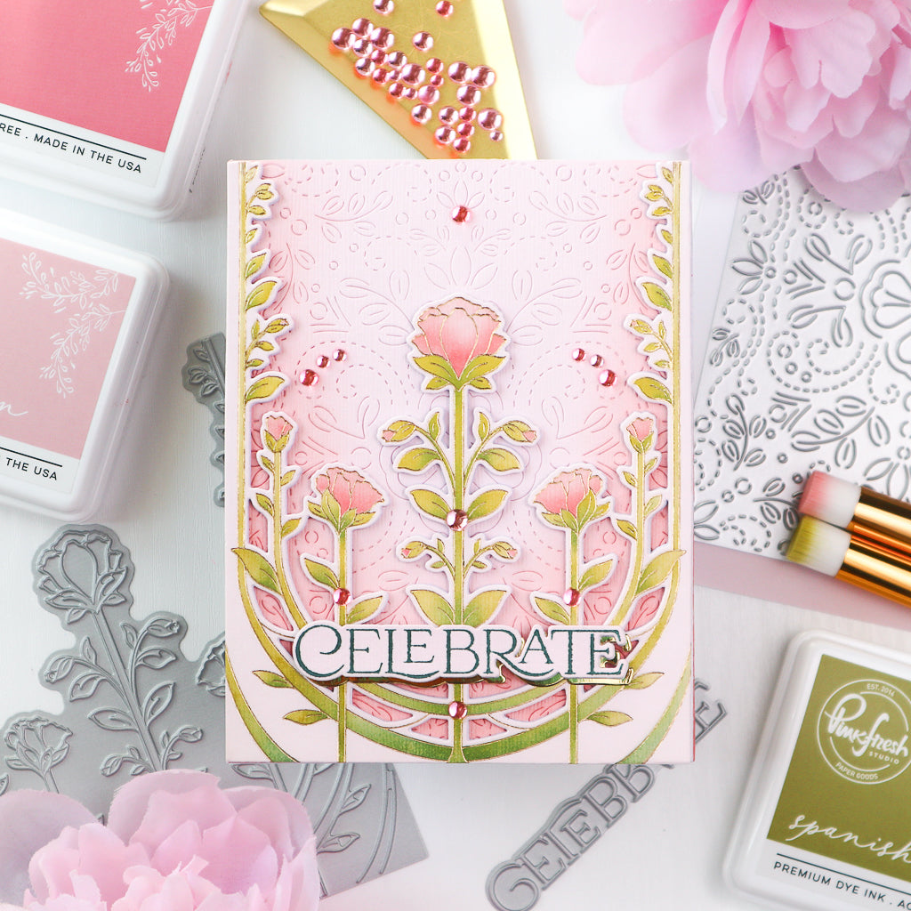 Pinkfresh Studio Art Deco Floral Arch Press Plate 255924 Tae Eun Flowery Archway Celebrate Card