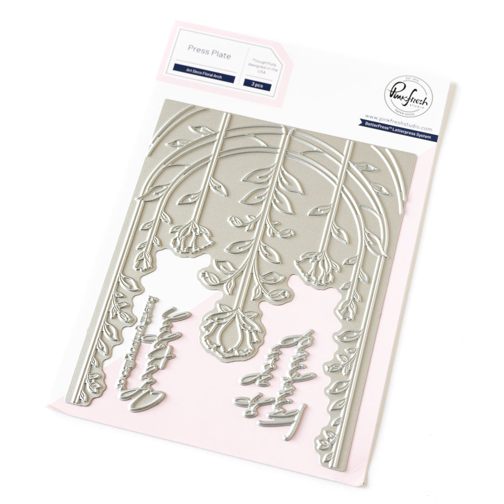 Pinkfresh Studio Art Deco Floral Arch Stamps Dies Stencils And Press Plates Bundle Press Plates Alone 255924