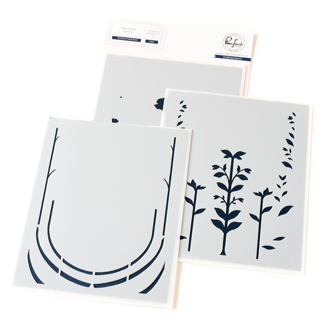 Pinkfresh Studio Art Deco Floral Arch Stamps Dies Stencils And Press Plates Bundle Stencils Alone 255824