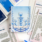 Pinkfresh Studio Art Deco Floral Arch Stencils 255824 Blue Celebrate Card