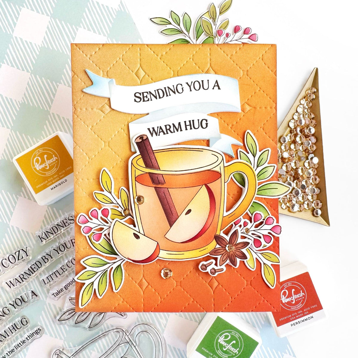 Pinkfresh Studio Autumn Sips Dies 342226 Hot Tea Card