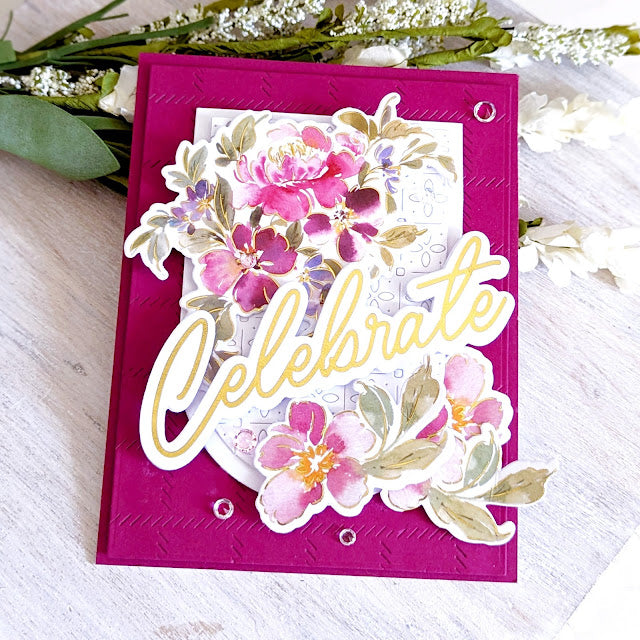Pinkfresh Studio Basic Sentiments Stamps Dies And Press Plates Bundle Celebration Card | color-code:ALT03
