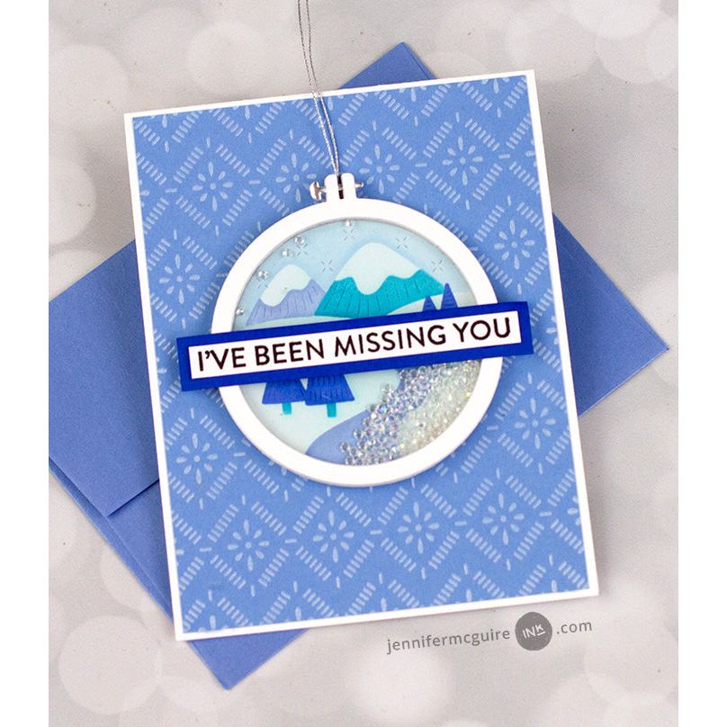 Pinkfresh Studio Basic Sentiments Stamps Dies And Press Plates Bundle Snowy Mountains Card | color-code:ALT07