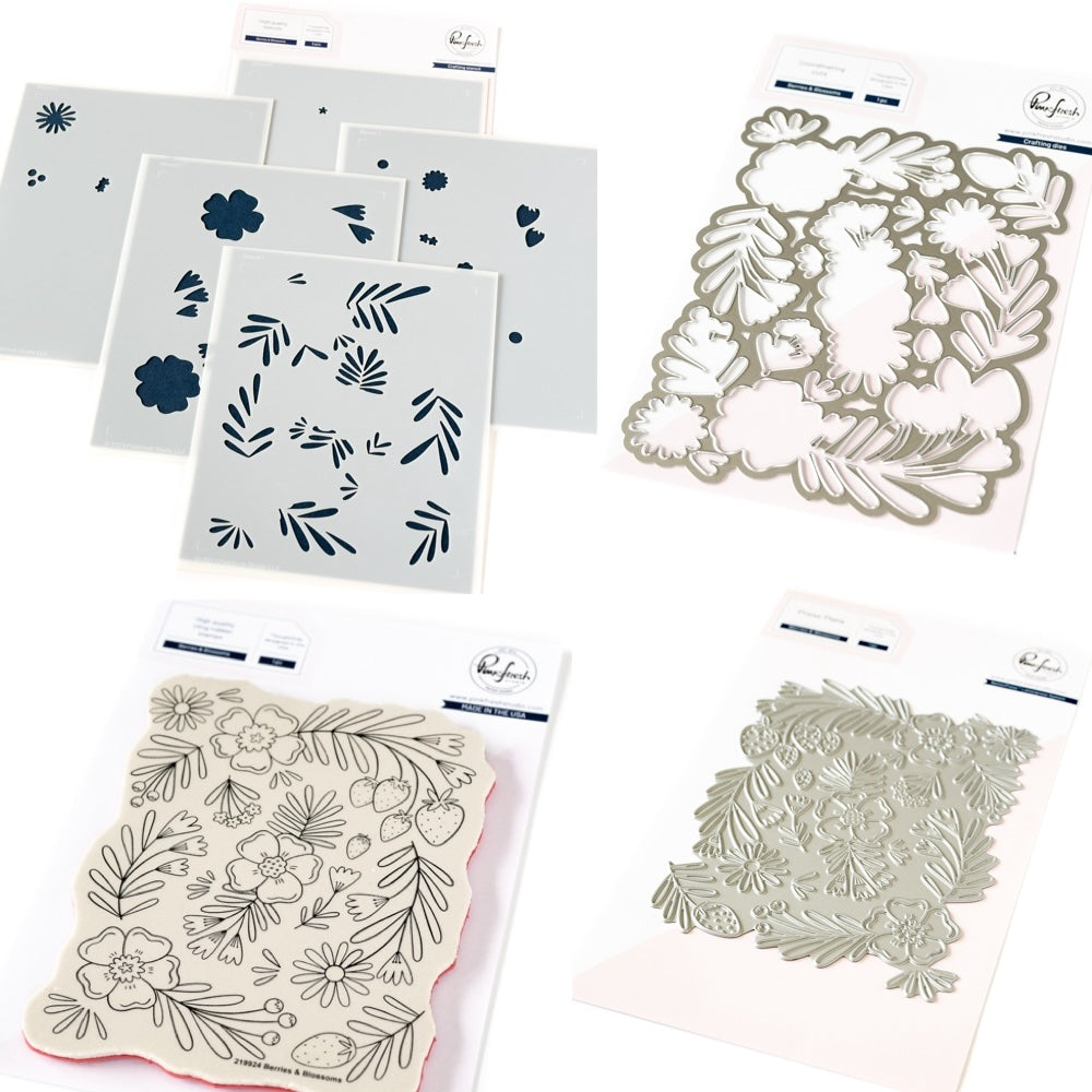 Pinkfresh Studio Berries And Blossoms Bundle With Press Plate