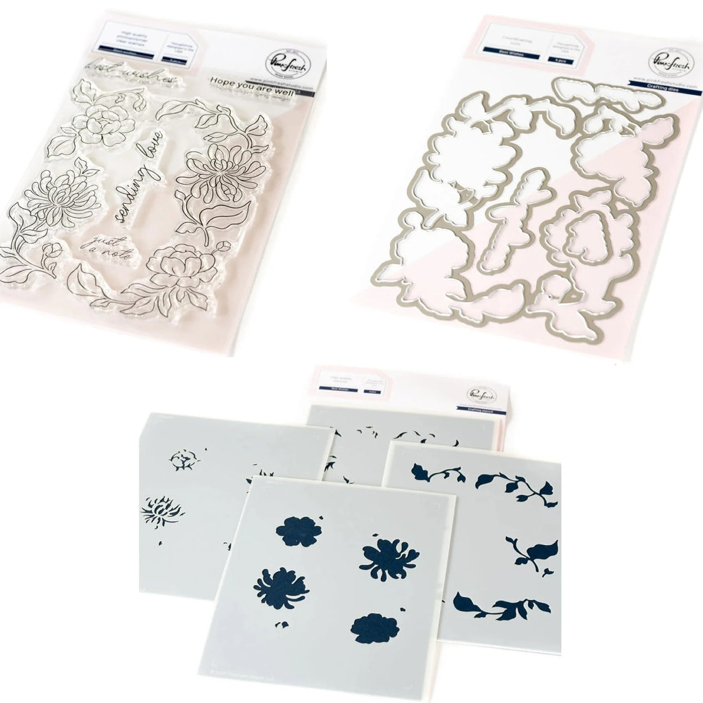 Pinkfresh Studio Best Wishes Stamps Dies And Stencils Bundle