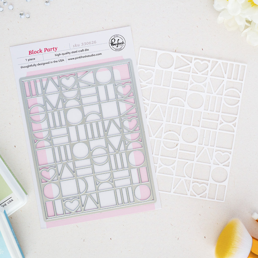 Pinkfresh Studio Block Party Coverplate Die 330626 white outline grid