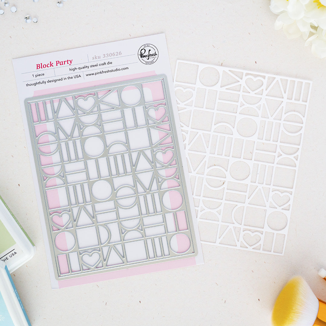 Pinkfresh Studio Block Party Coverplate Die 330626 white outline grid