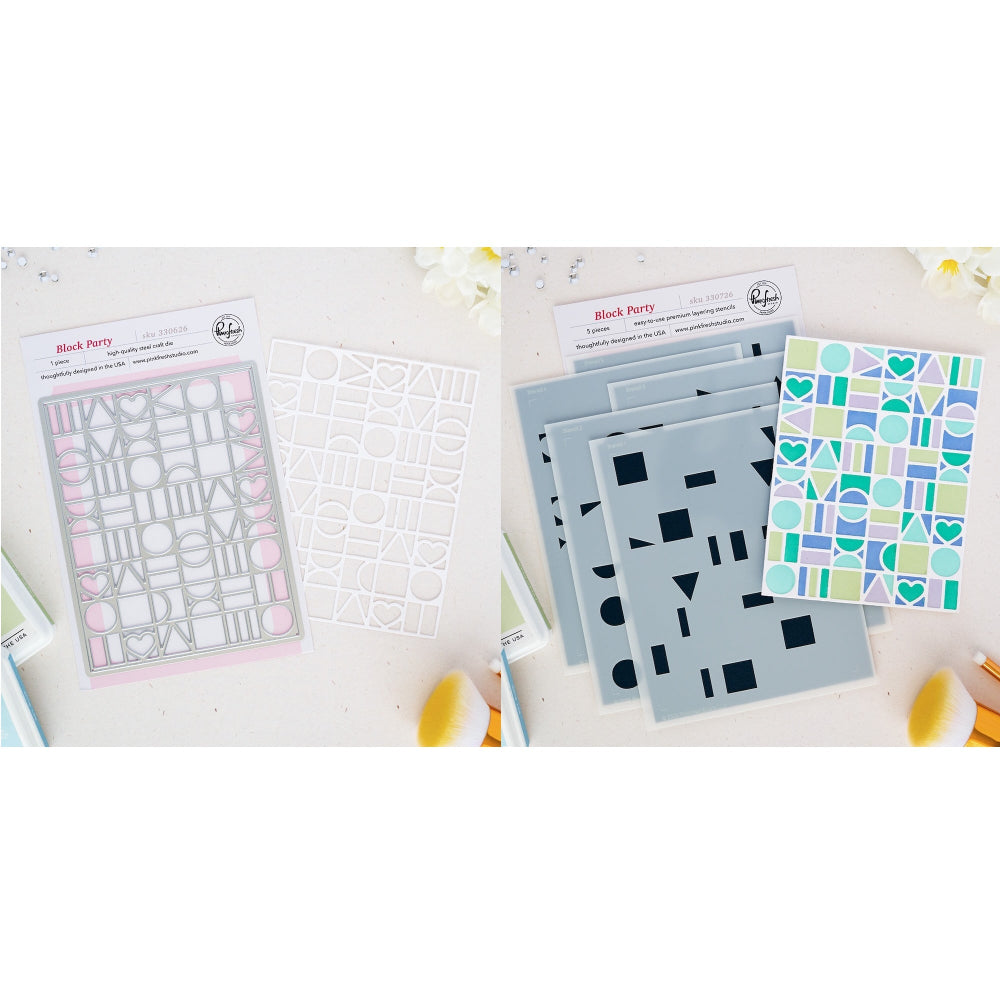 Pinkfresh Studio Block Party Coverplate Die And Stencils Bundle