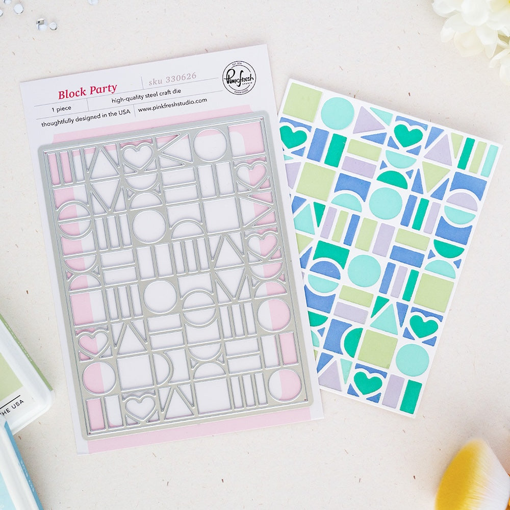 Pinkfresh Studio Block Party Coverplate Die And Stencils Bundle 330626 Die and Colorful Outline Image