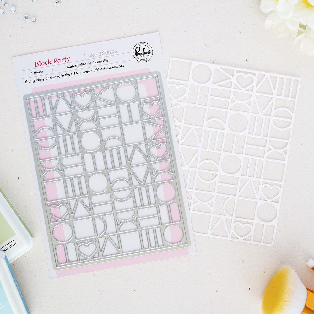 Pinkfresh Studio Block Party Coverplate Die And Stencils Bundle 330626 Die and White Outline Image