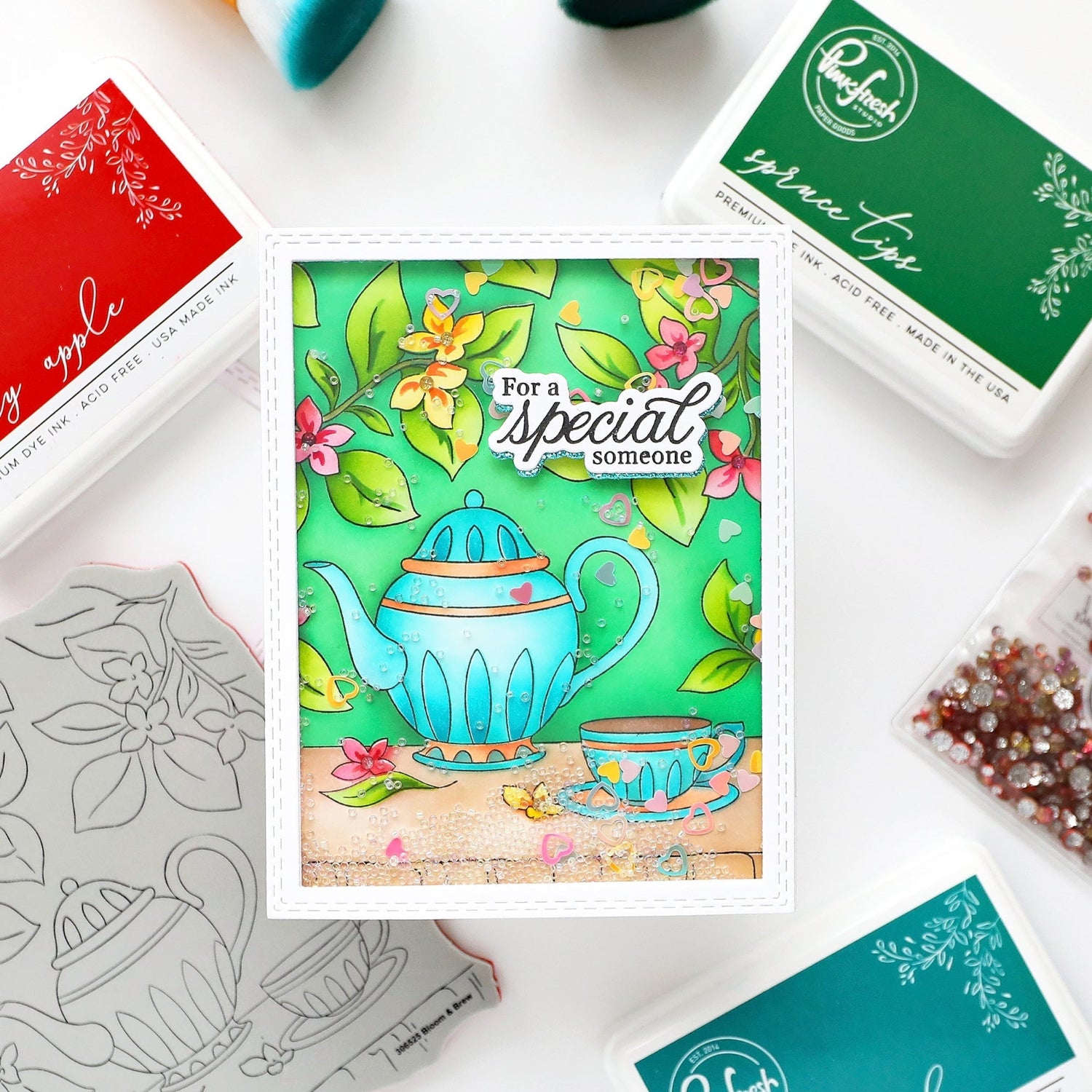 Pinkfresh Studio Bloom And Brew Cling Stamp 306525 Isha Gupta Shaker Card