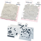 Pinkfresh Studio Bloom And Brew Cling Stamp Stencils and Press Plate Bundle
