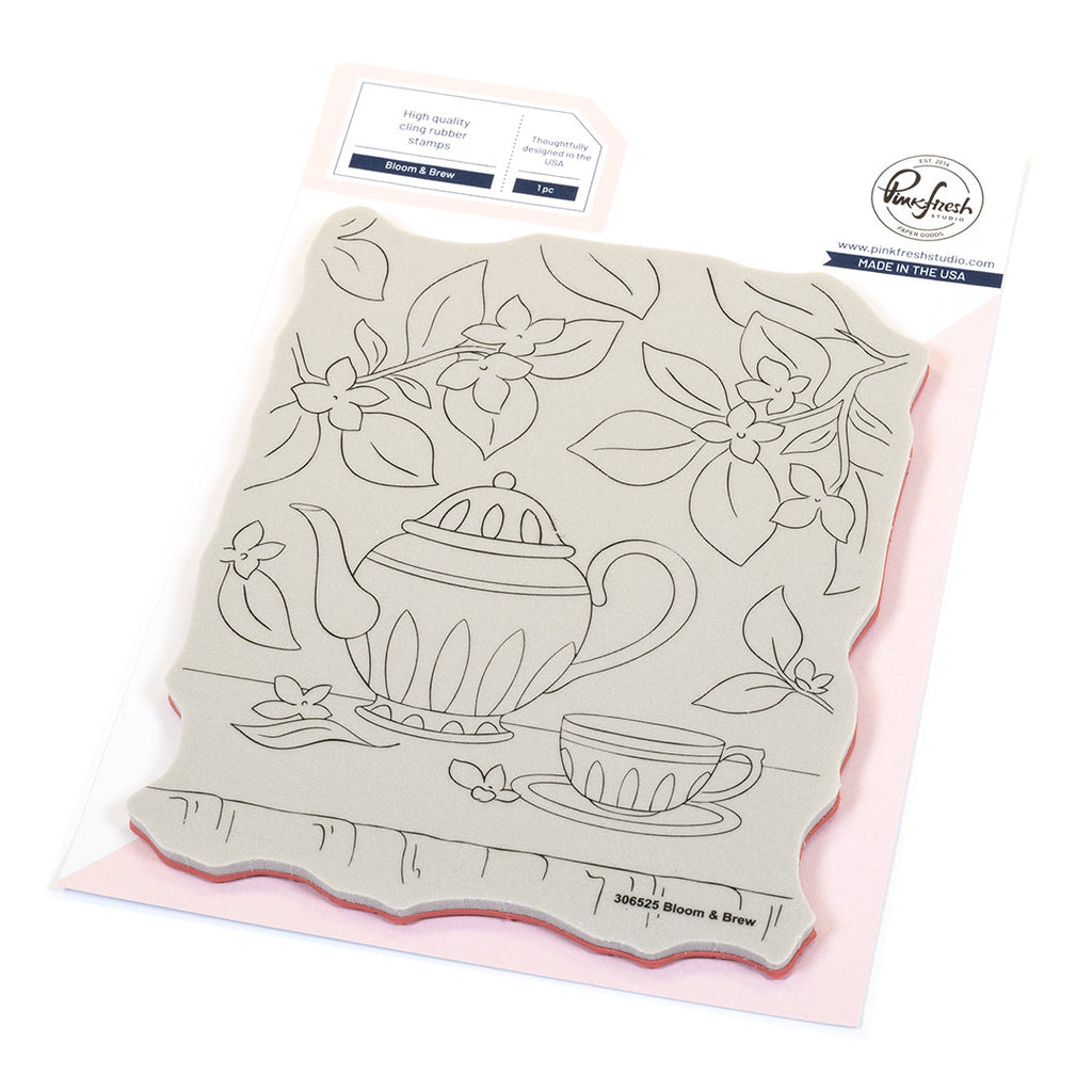 Pinkfresh Studio Bloom And Brew Cling Stamp Stencils and Press Plate Bundle 306525
