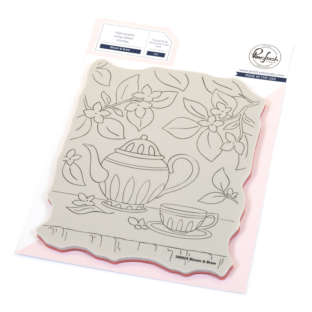 Pinkfresh Studio Bloom And Brew Cling Stamp Stencils and Press Plate Bundle 306525