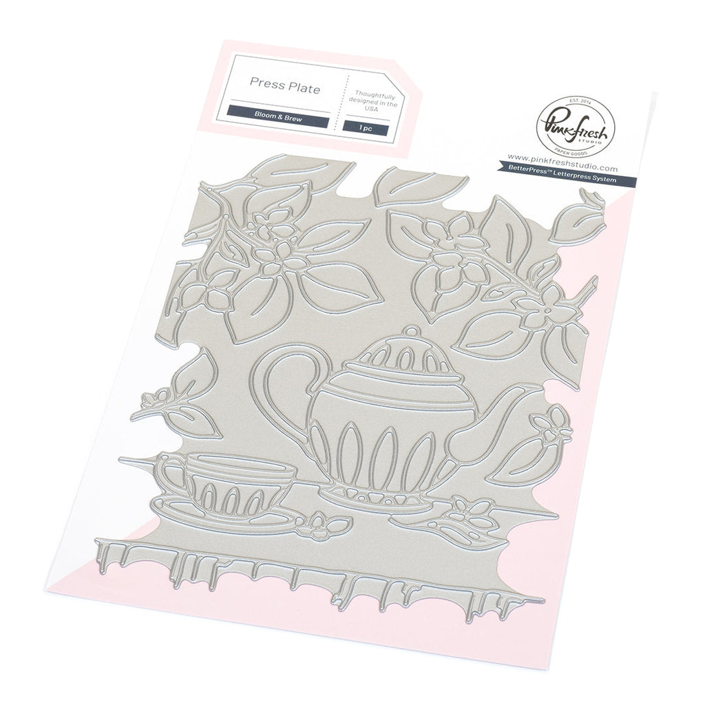 Pinkfresh Studio Bloom And Brew Cling Stamp Stencils and Press Plate Bundle 306725