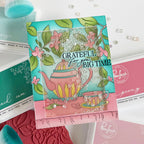 Pinkfresh Studio Bloom And Brew Cling Stamp Stencils and Press Plate Bundle Jody Grateful for you big time teapot Card