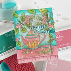 Pinkfresh Studio Bloom And Brew Press Plate 306725 Jody Grateful for you big time floral teapot card