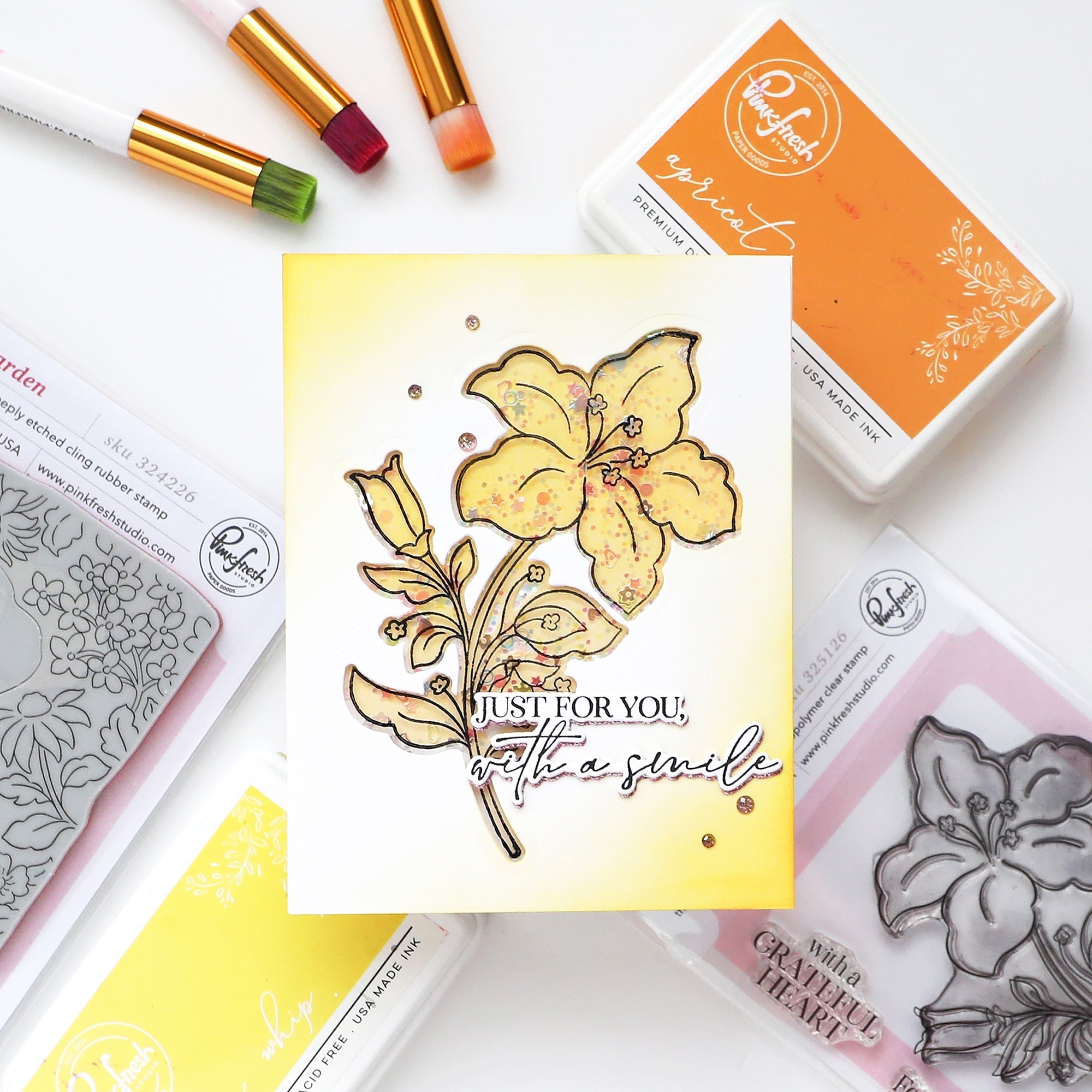 Pinkfresh Studio Bloom And Buds Clear Stamps 325126 With A Smile Card
