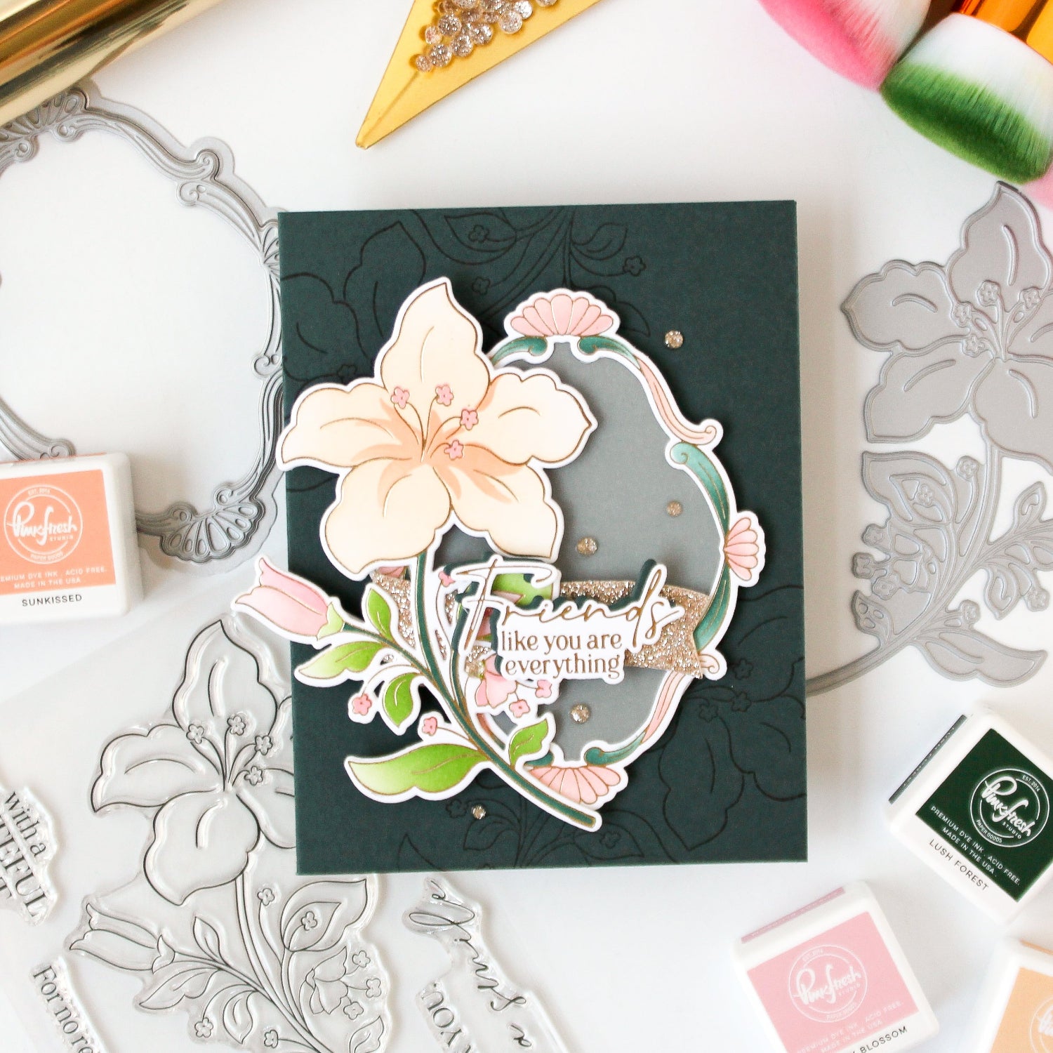 Pinkfresh Studio Bloom And Buds Clear Stamps Dies Stencils And Press Plates Bundle Carissa Wiley Friends like you are everything card