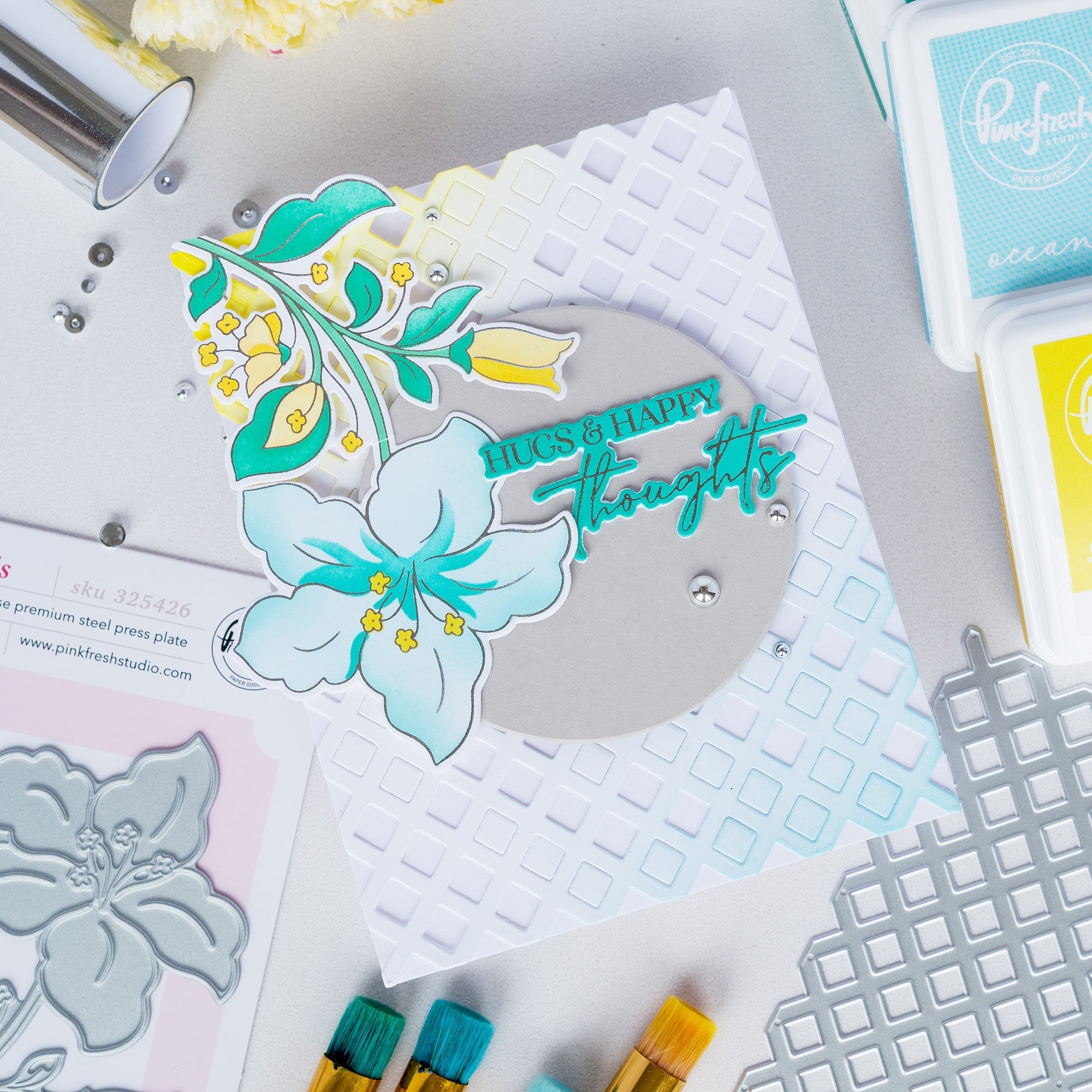 Pinkfresh Studio Bloom And Buds Dies 325226 Happy Thoughts Card