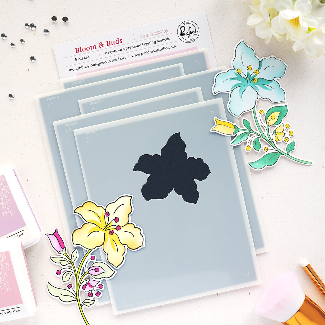 Pinkfresh Studio Bloom And Buds Stencils 325326
