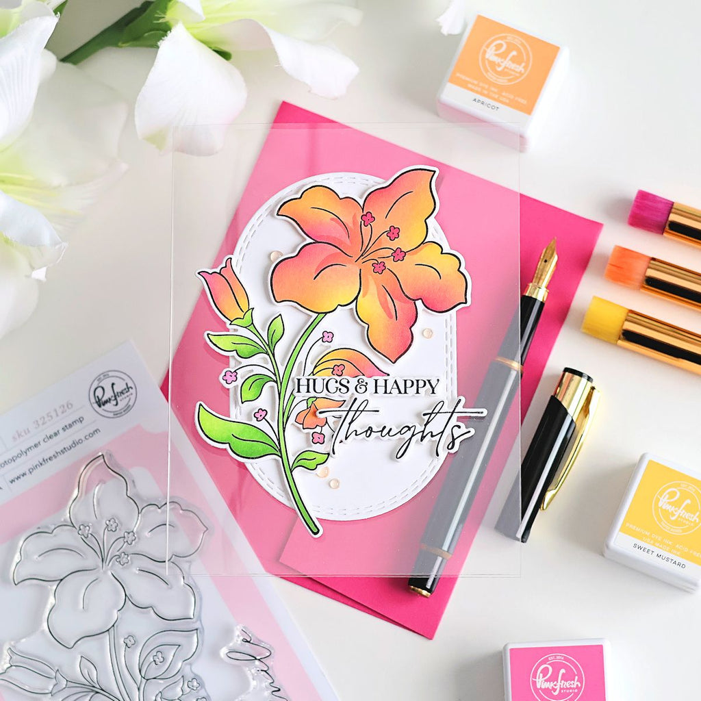 Pinkfresh Studio Bloom And Buds Stencils 325326 Hugs And Happy Thoughts Card