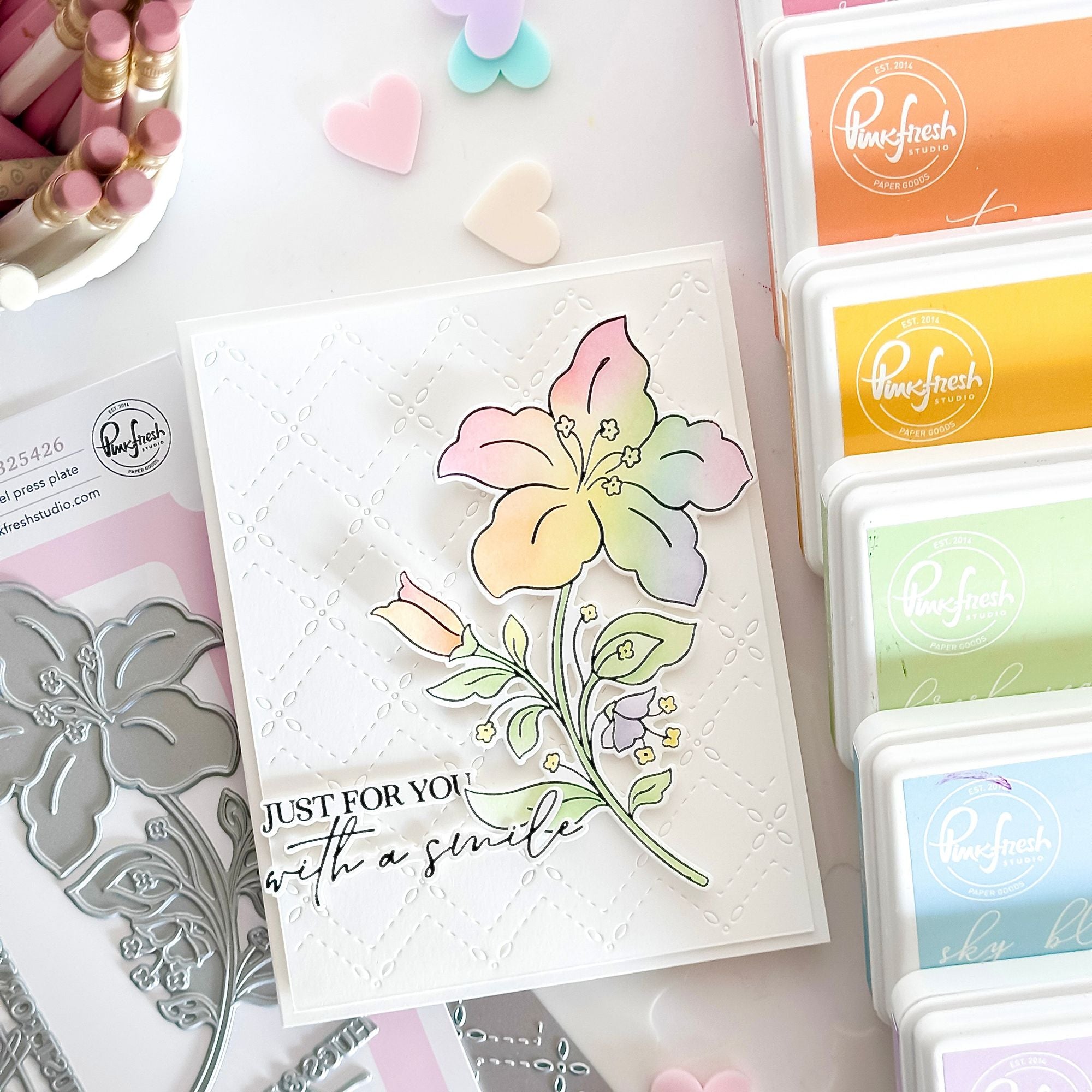 Pinkfresh Studio Bloom And Buds Stencils 325326 Just For You Card