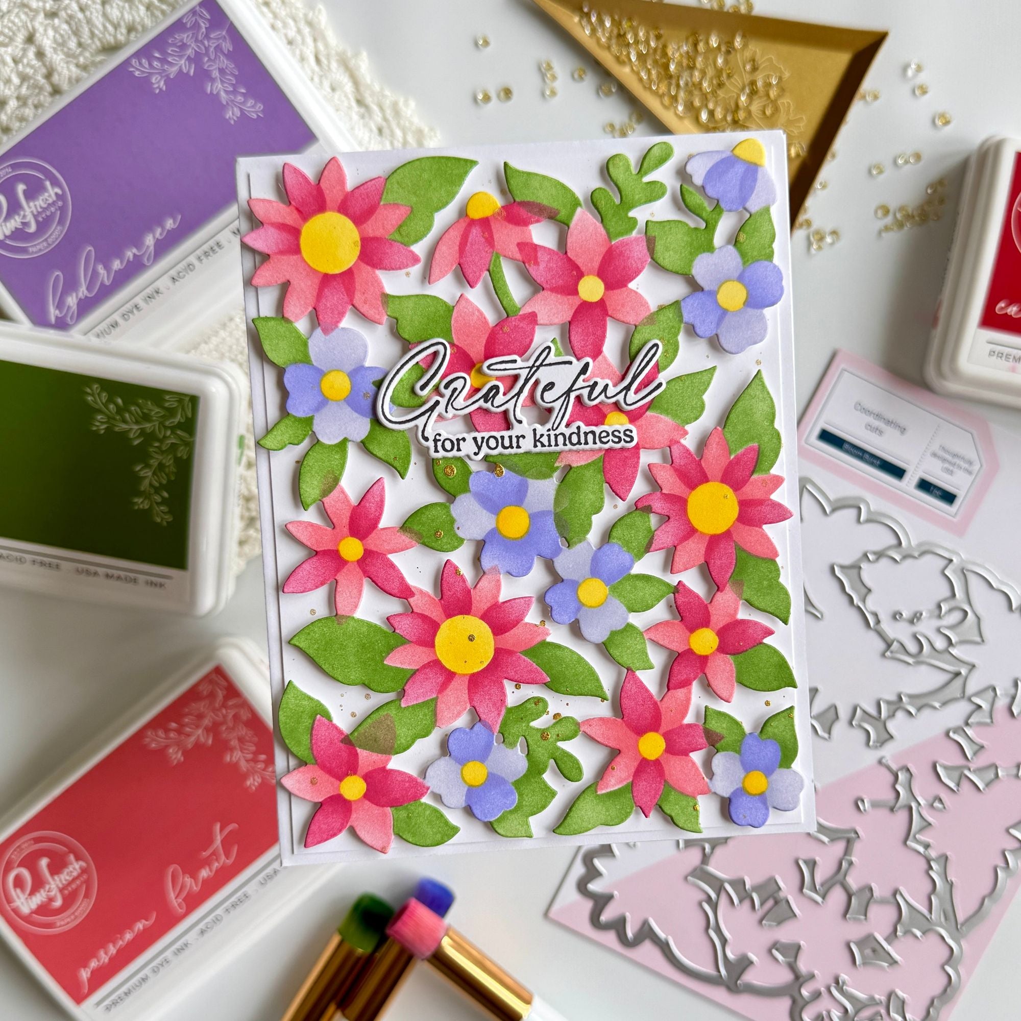 Pinkfresh Studio Bloom Burst Die 299825 Grateful For Your Kindness Card