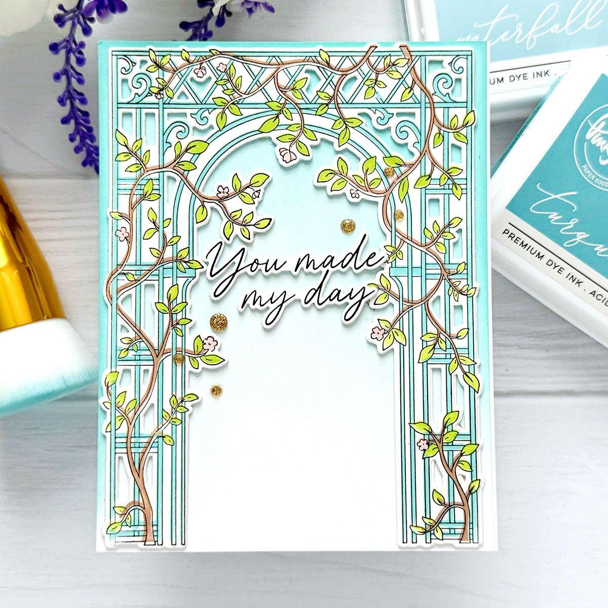 Pinkfresh Studio Blooming Arch Cling Stamps 257624 You Made My Day Card | color-code:ALT03