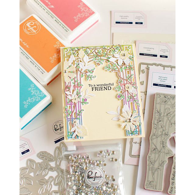 Pinkfresh Studio Blooming Arch Stencils 257824 Wonderful Friend Card | color-code:ALT01