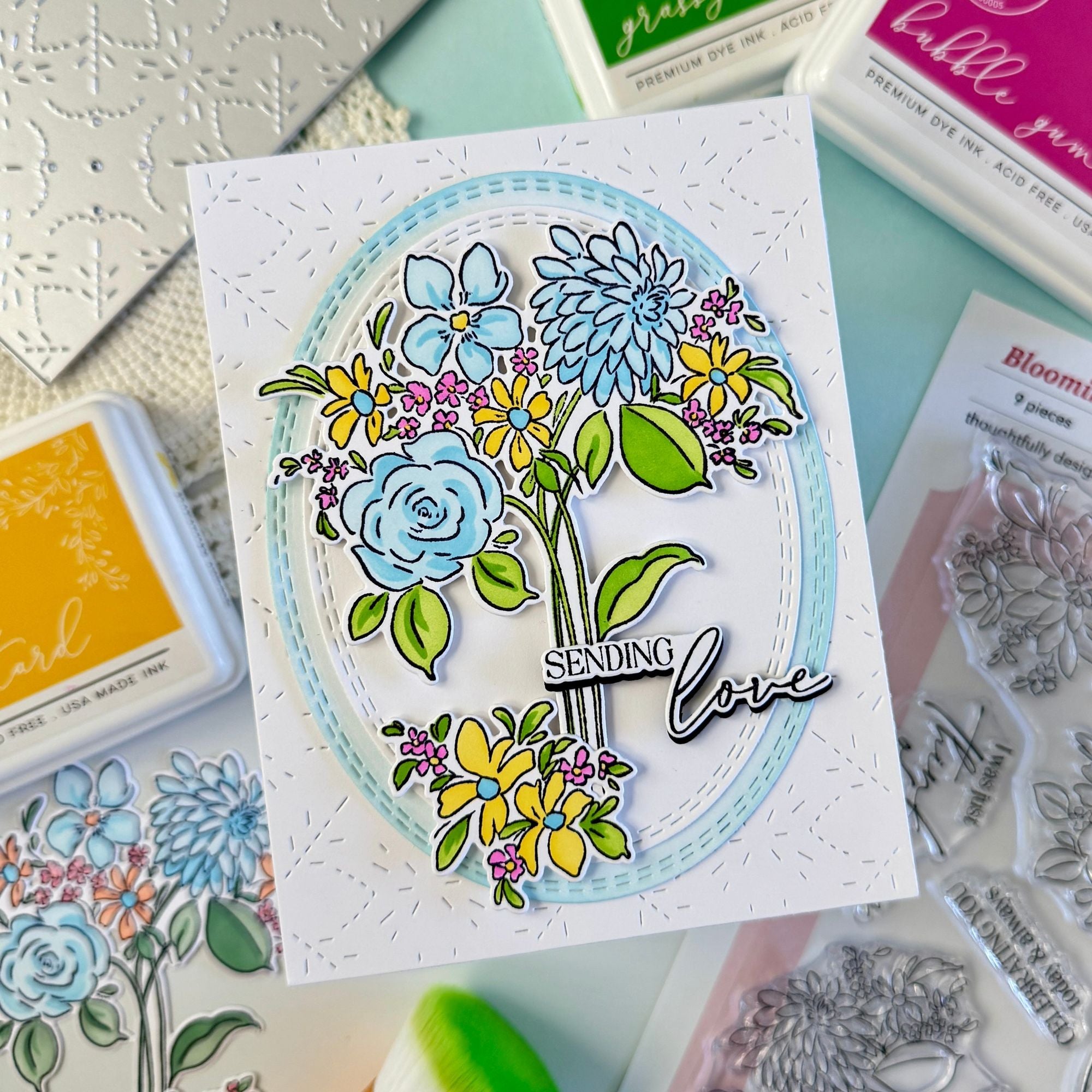 Pinkfresh Studio Blooming Daydream Clear Stamps 322626 Dana Sending Love Bouquet Card