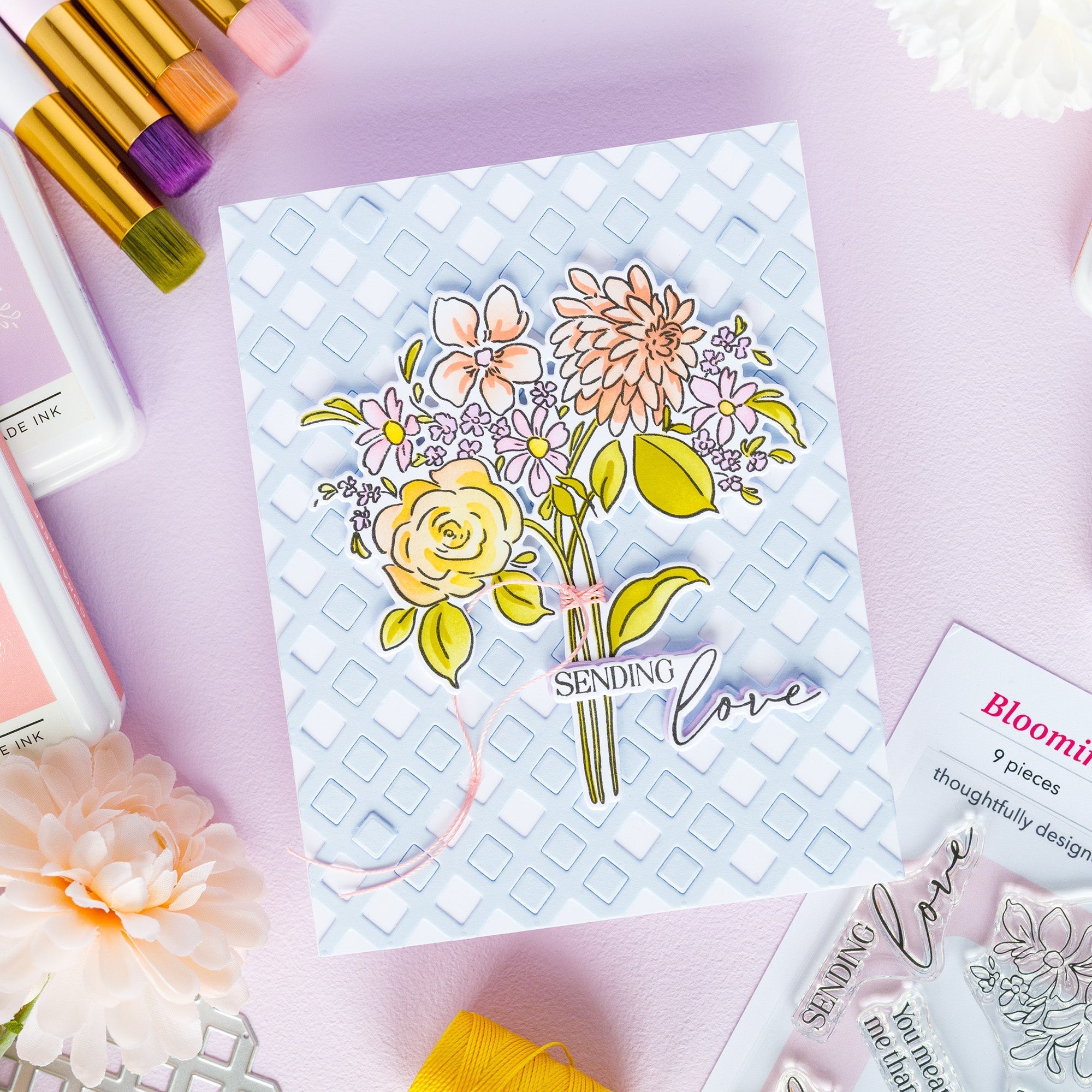 Pinkfresh Studio Blooming Daydream Clear Stamps 322626 Kathleen Sending Love Bouquet Card