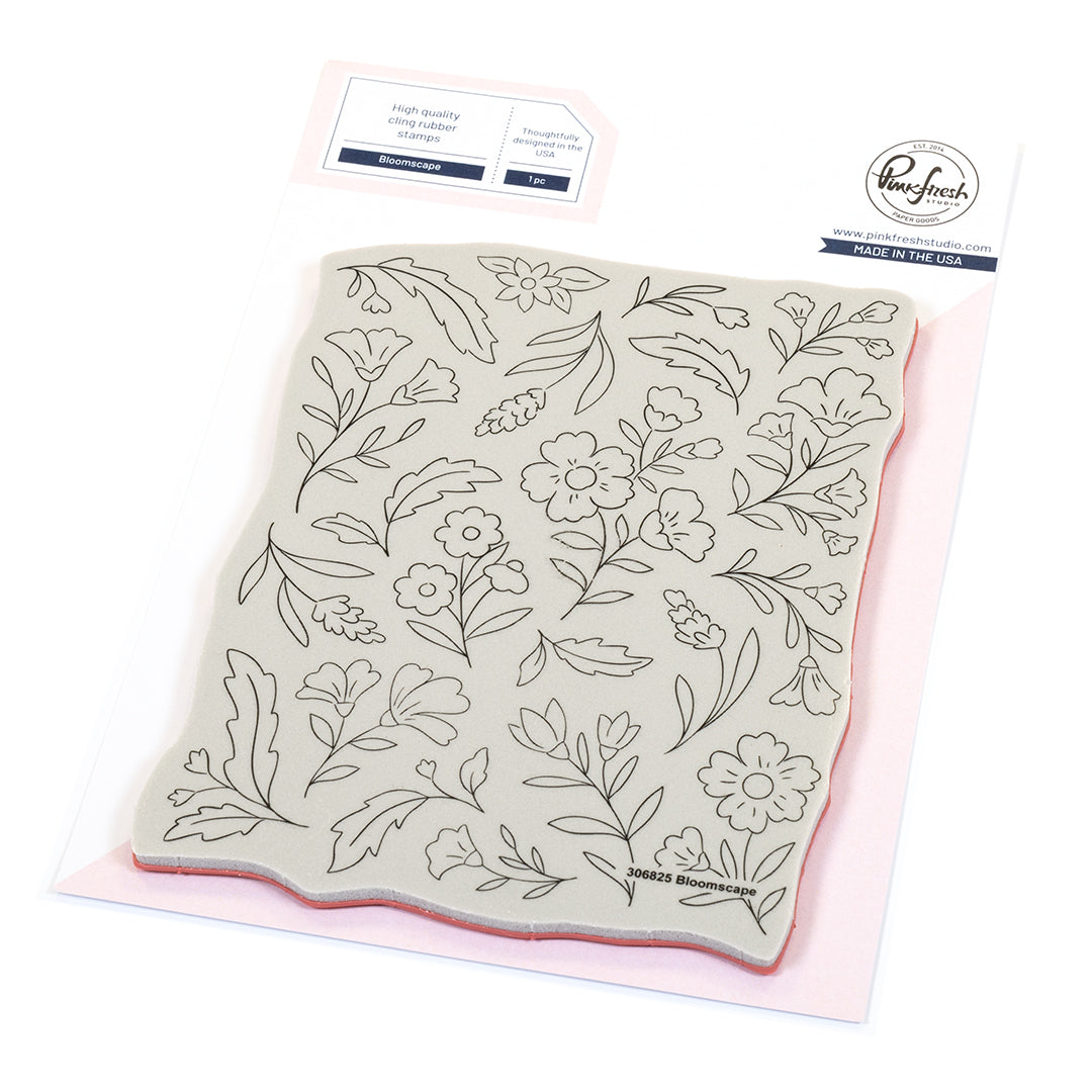 Pinkfresh Studio Bloomscape Cling Stamp Die Stencils And Press Plate Bundle 306825