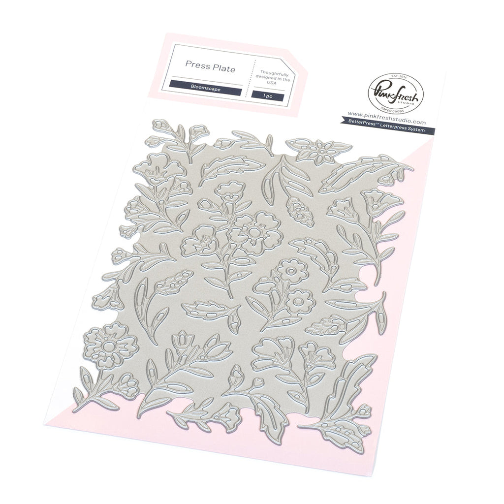 Pinkfresh Studio Bloomscape Cling Stamp Die Stencils And Press Plate Bundle 307125