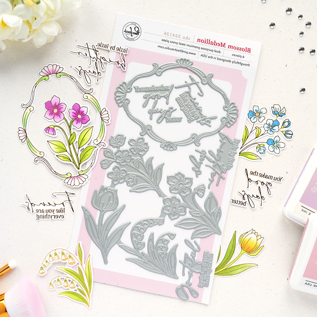Pinkfresh Studio Blossom Medallion Press Plates 324126 Positive Sentiments