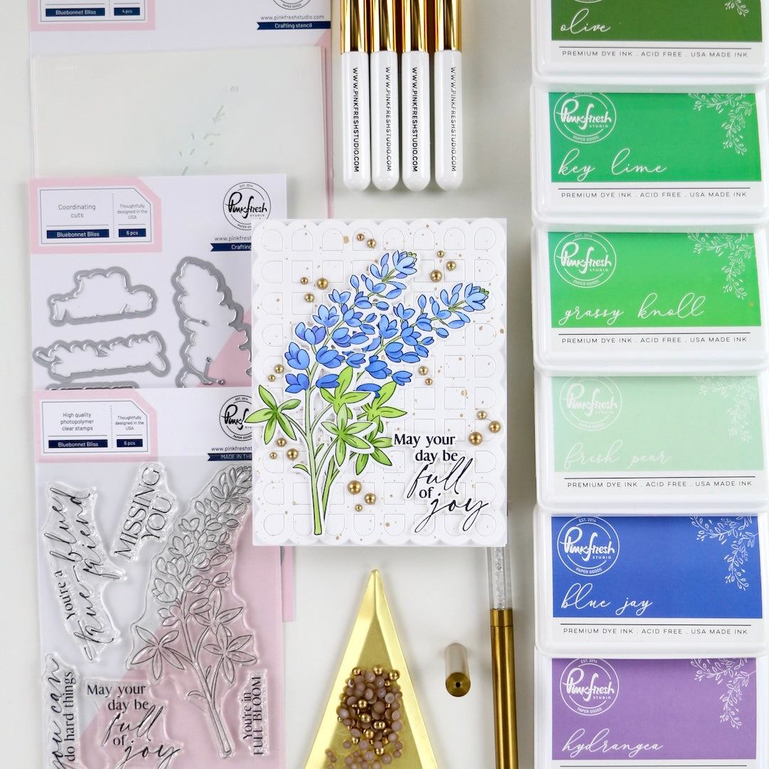Pinkfresh Studio Bluebonnet Bliss Clear Stamps 274525 Joyful Card