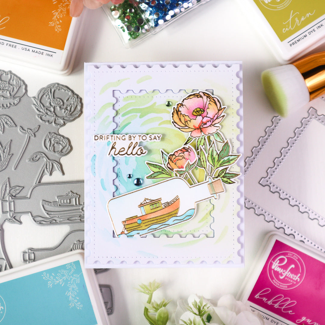 Pinkfresh Studio Blushing Blooms Clear Stamps 283225 Drifting By To Say Hello Card