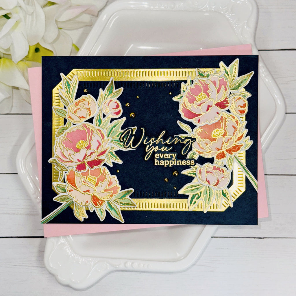 Pinkfresh Studio Blushing Blooms Press Plates 283525 Floral Happiness Card