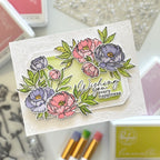 Pinkfresh Studio Blushing Blooms Stencils 283425 Floral Wishing You Every Happiness Card