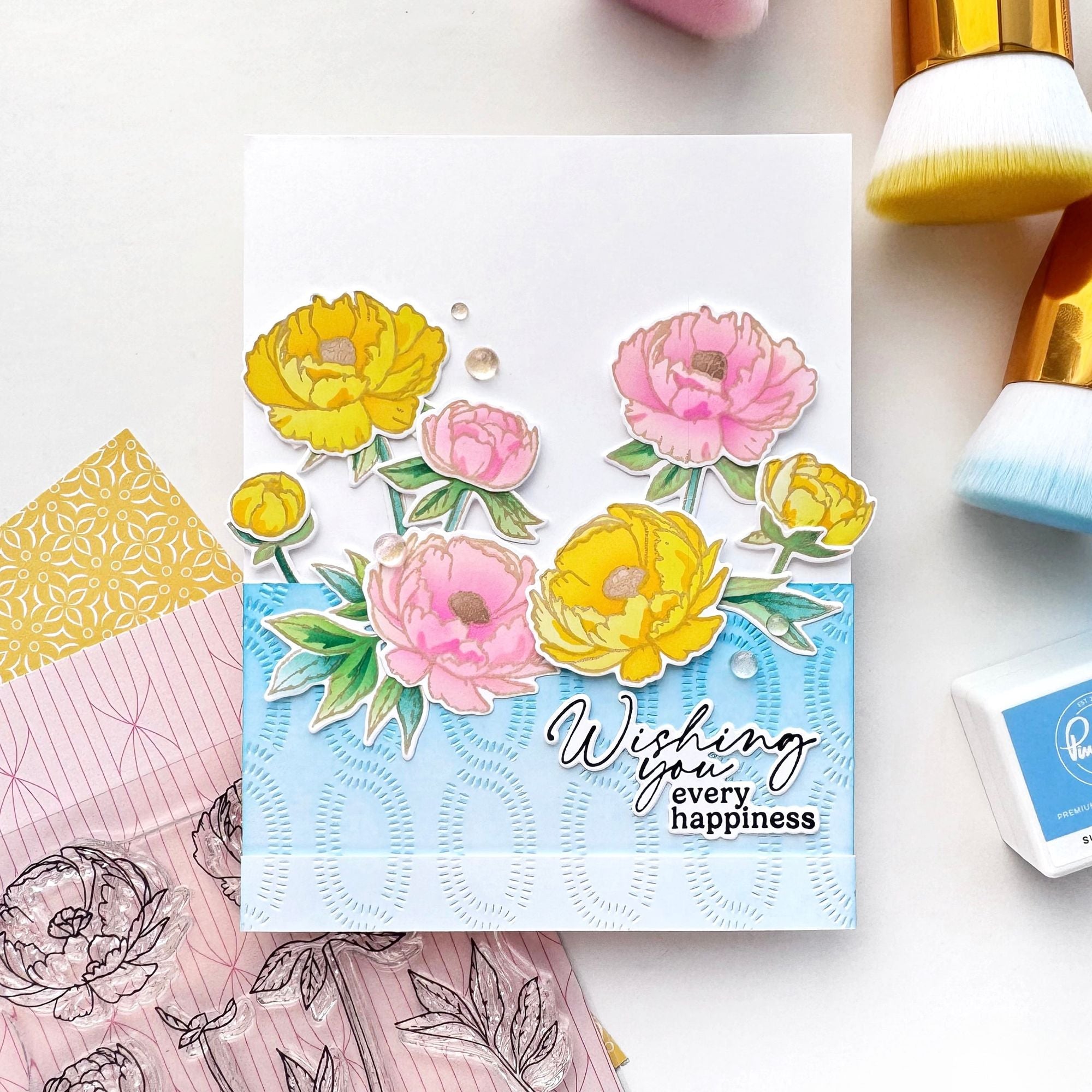 Pinkfresh Studio Blushing Blooms Stencils 283425 Wishing You Every Happiness Card
