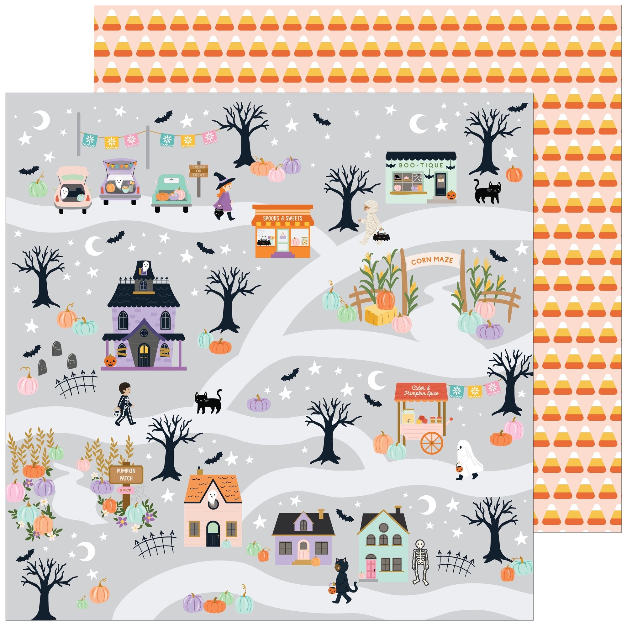 Pinkfresh Studio BooVille 12 x 12 Paper Pack 325926 Halloween Village