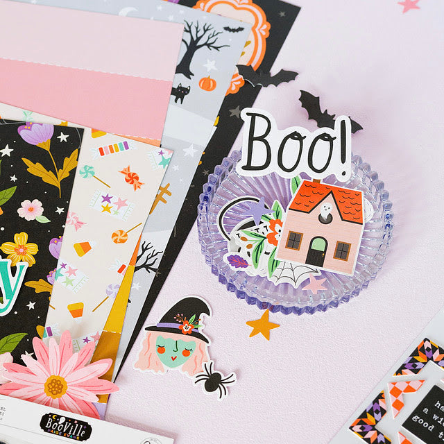 Pinkfresh Studio BooVille 6 x 6 Paper Pack 326026 Haunted House Layout
