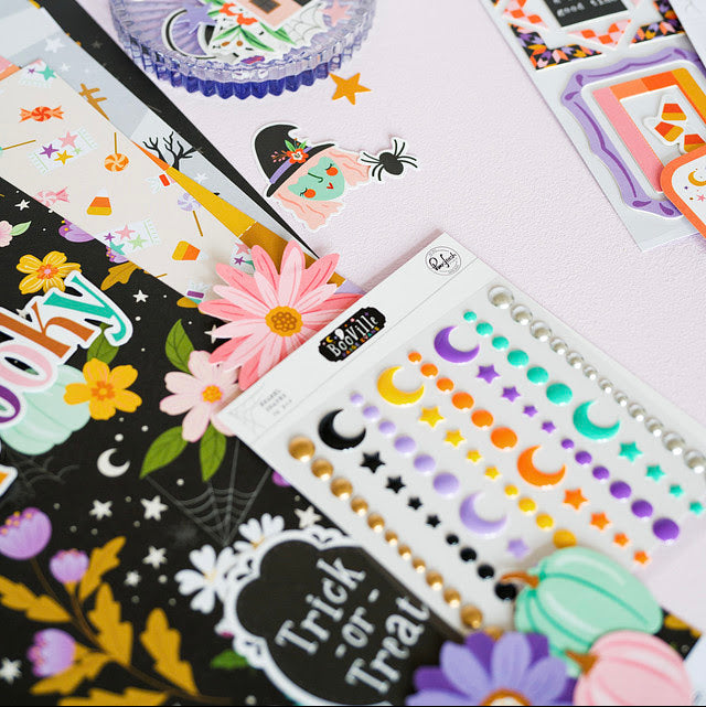 Pinkfresh Studio BooVille Floral Ephemera 326526 Trick Or Treat Layout