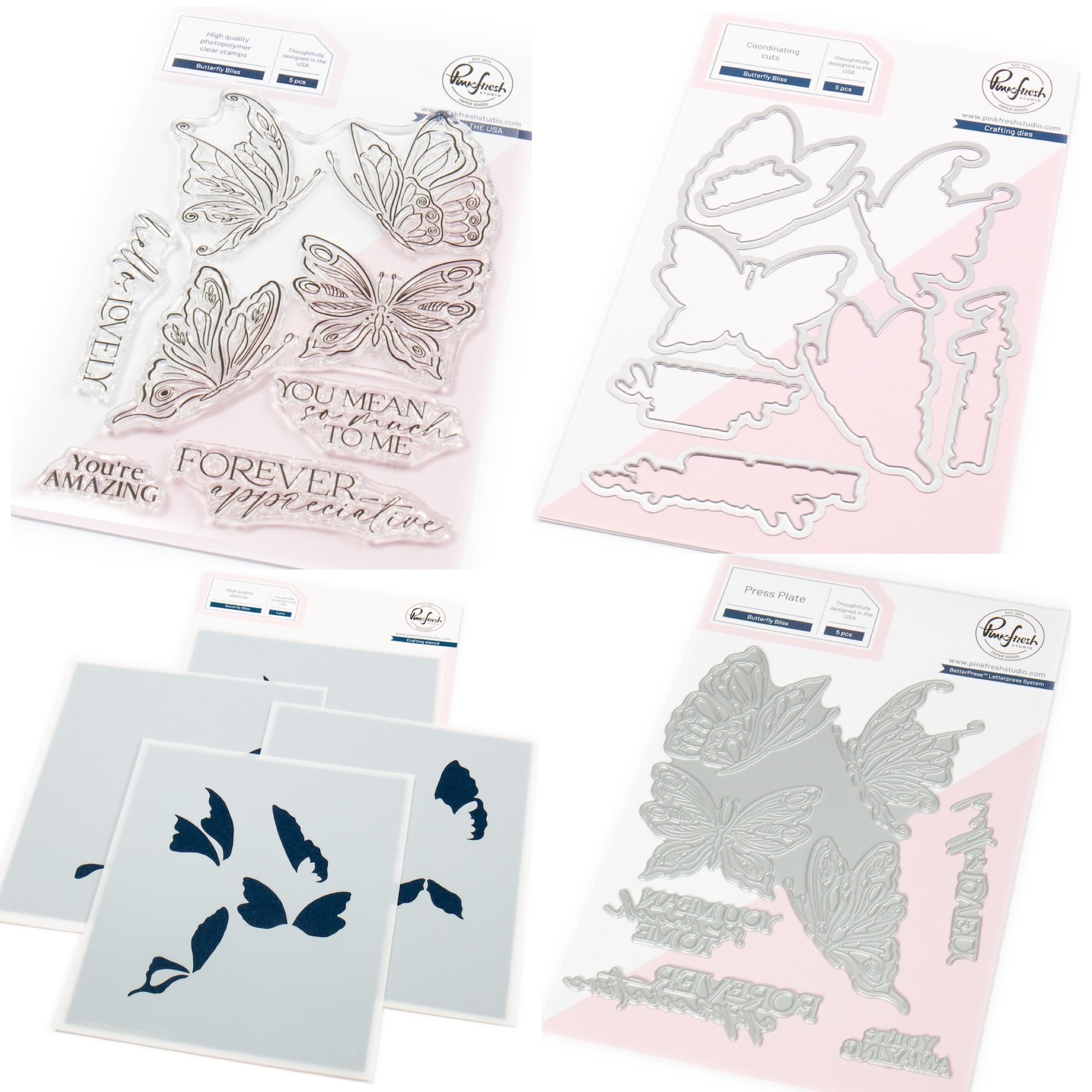Pinkfresh Studio Butterfly Bliss Stamps Dies Stencils And Press Plates Bundle