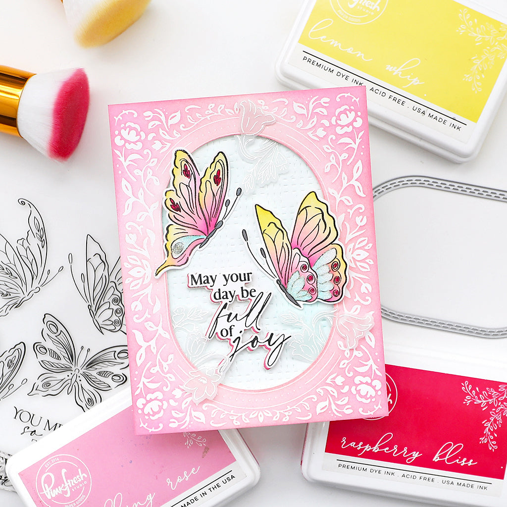Pinkfresh Studio Butterfly Bliss Stamps Dies Stencils And Press Plates Bundle May Your Day Be Full Of Joy