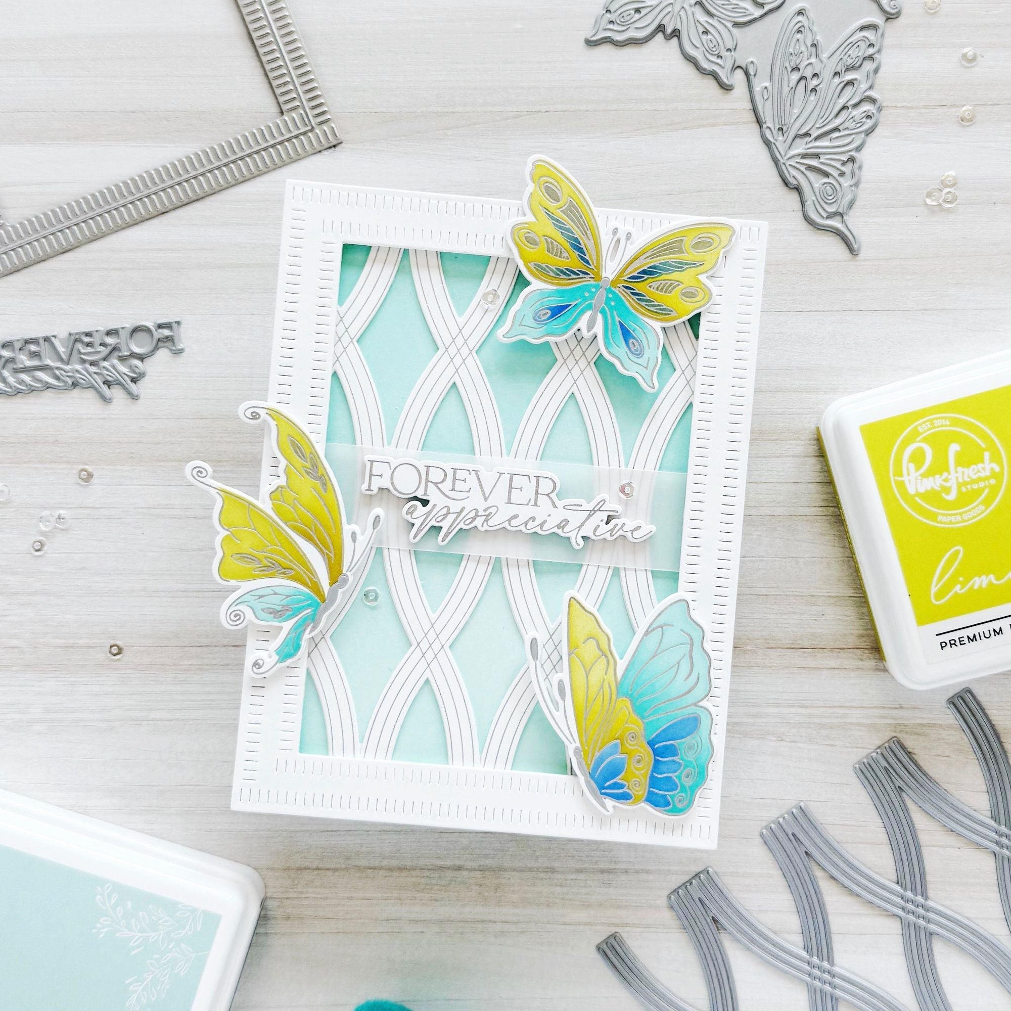 Pinkfresh Studio Butterfly Bliss Stencils 273625 Forever Appreciative Card