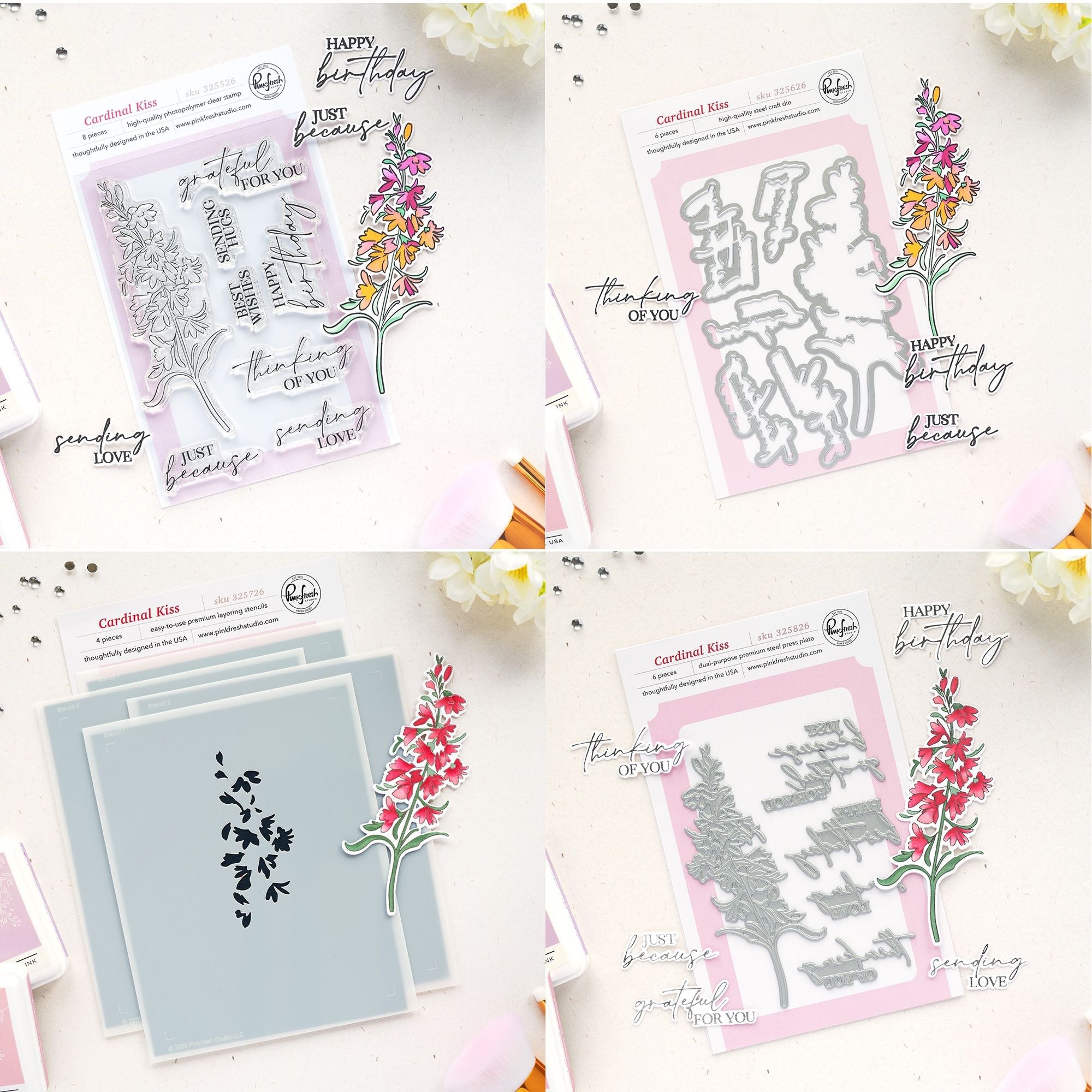 Pinkfresh Studio Cardinal Kiss Clear Stamps Dies Stencils And Press Plates Bundle