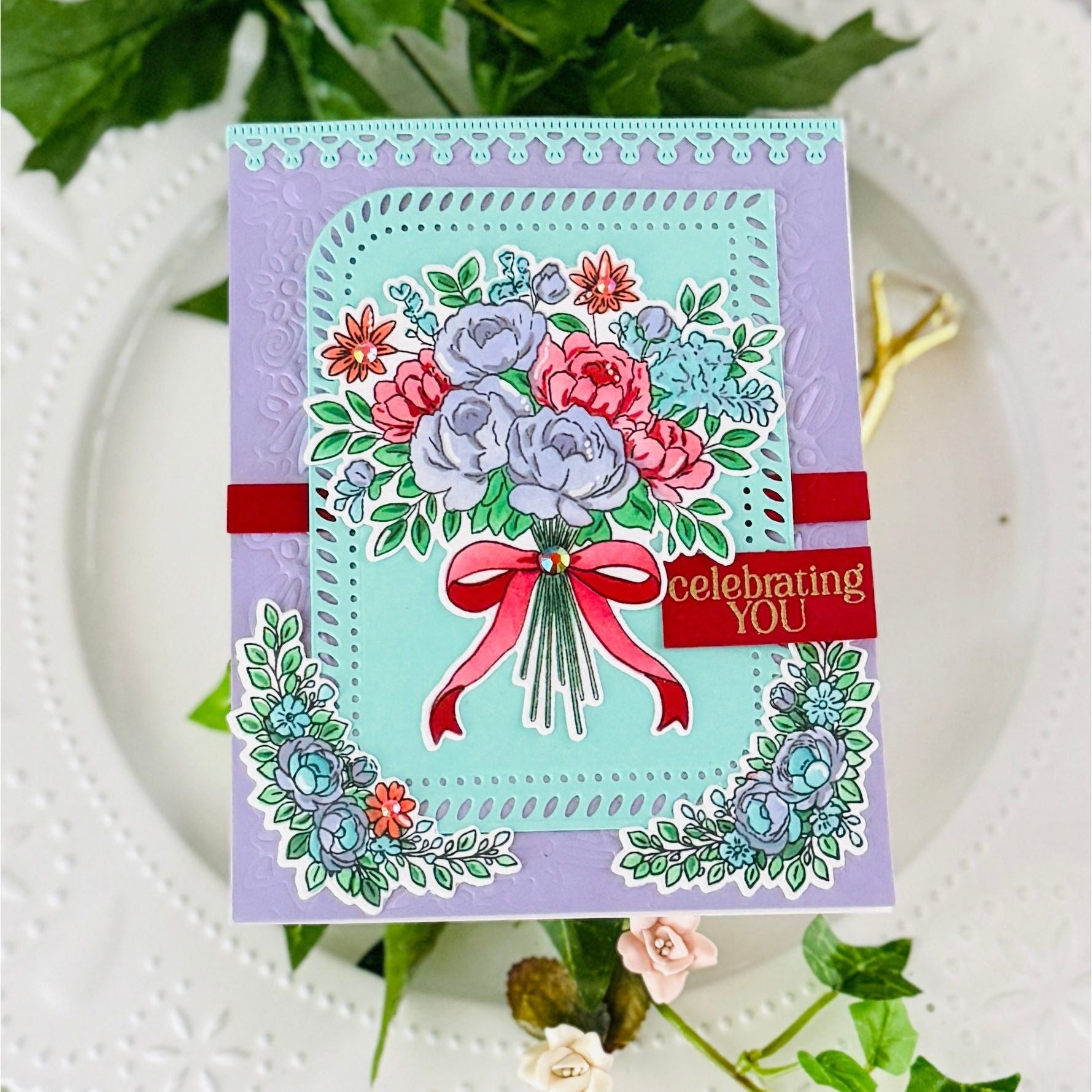 Pinkfresh Studio Celebrate In Blooms Clear Stamps Dies Stencils And Washi Tape Bundle Celebrating You Card